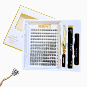 DIY Eye Lash Extension Kit Bond Seal Remover and Applicator, Natural Volume False Eyelashes, Waterproof Easy Overnight Long Lasting Individual Cluster Fake Lashes 10 day (Wispy Natural Glam, 8-16 mm)