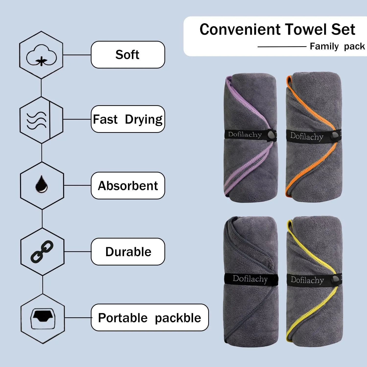 Dofilachy 4 Pack Camping Towel - Camping Towels Quick Dry Towel Microfiber Travel Sports Towel for Camp Bath Beach Swim, Large 24” x 48”