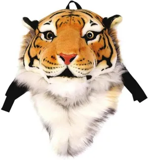 Domineering backpack stuffed tiger head 3D simulation personalised shoulder Bag Animal head shoulders bag (large, tiger yellow)