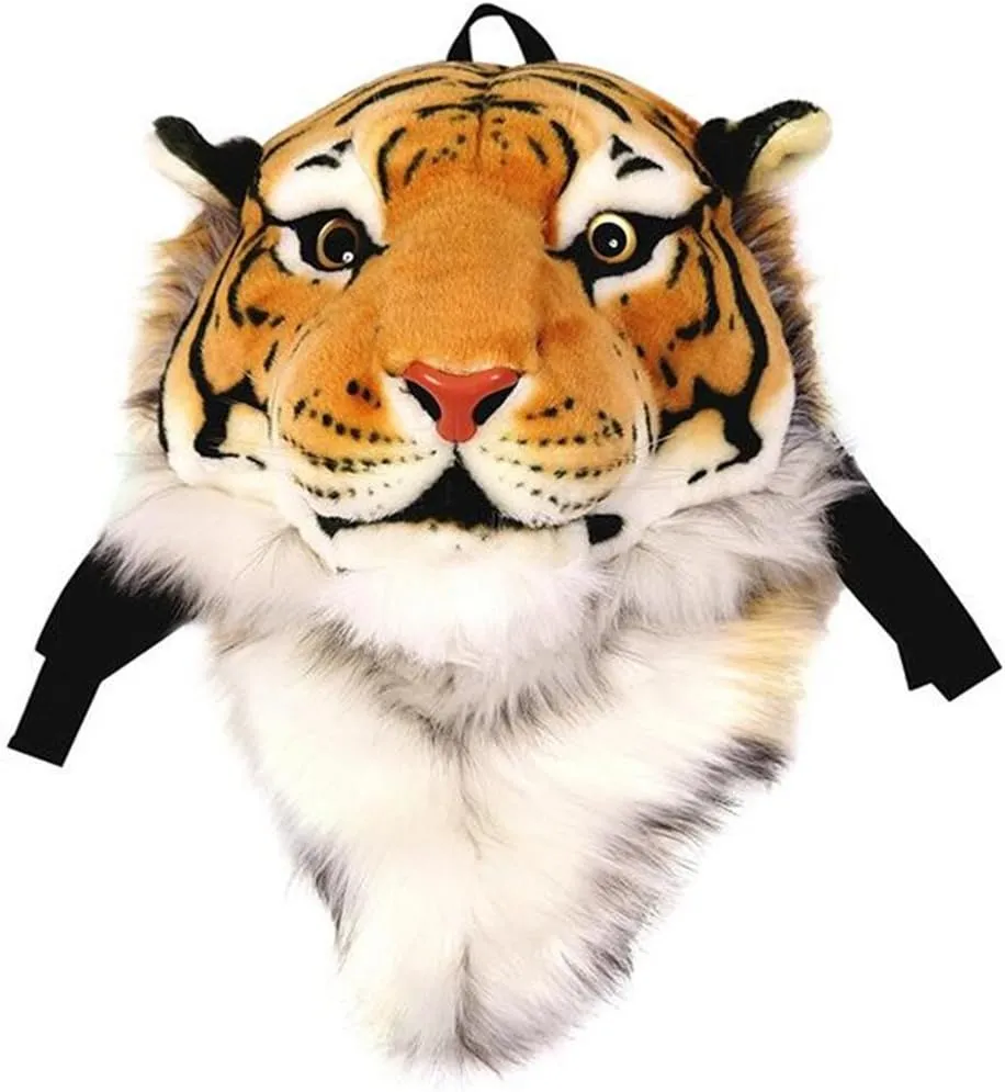 Domineering backpack stuffed tiger head 3D simulation personalised shoulder Bag Animal head shoulders bag (large, tiger yellow)
