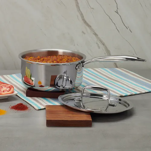 Doniv Titanium Triply Stainless Steel Sauce Pan with Cover 18 cm, Capacity 2.2 Liter, Induction Friendly