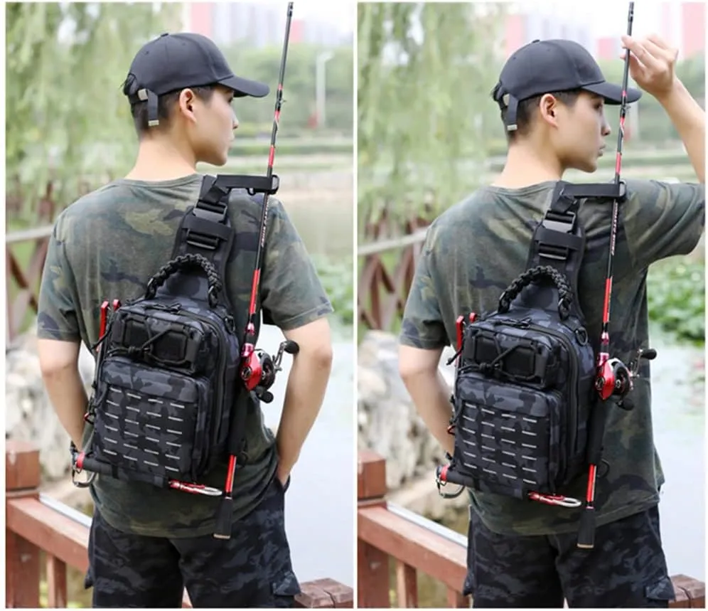 doorslay Fishing Backpack Fishing Sling Bag Fishing Backpack with Rod Holder Fishing Tackle Storage Bag Lightweight Outdoor Fishing Bag Backpack Shoulder for Fishing, Hiking, Hunting, Camping