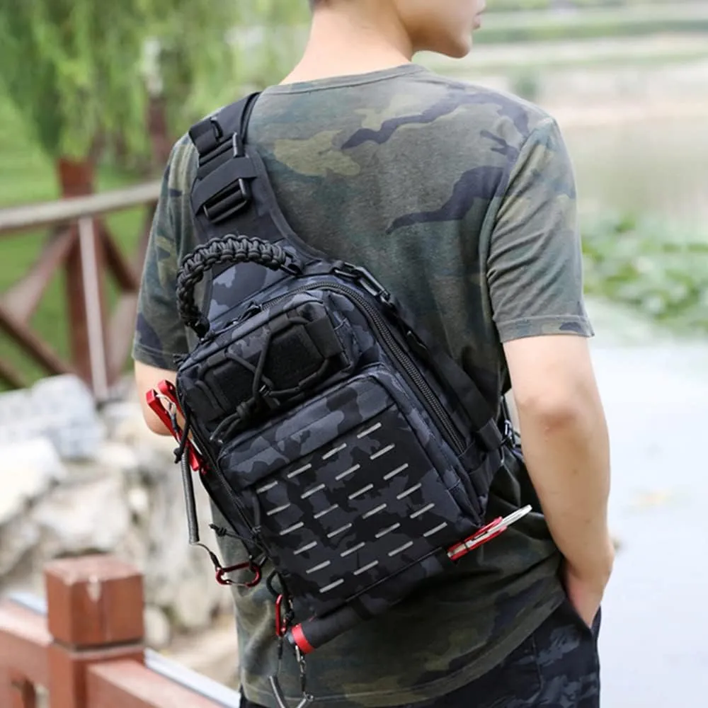 doorslay Fishing Backpack Fishing Sling Bag Fishing Backpack with Rod Holder Fishing Tackle Storage Bag Lightweight Outdoor Fishing Bag Backpack Shoulder for Fishing, Hiking, Hunting, Camping