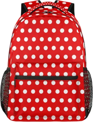 Dotted Red Backdrop Laptop Backpack - Large capacity waterproof travel backpack, school bag, double zip closure, sturdy and durable, 2 side mesh pockets, 1 laptop compartment (15.6 inches)