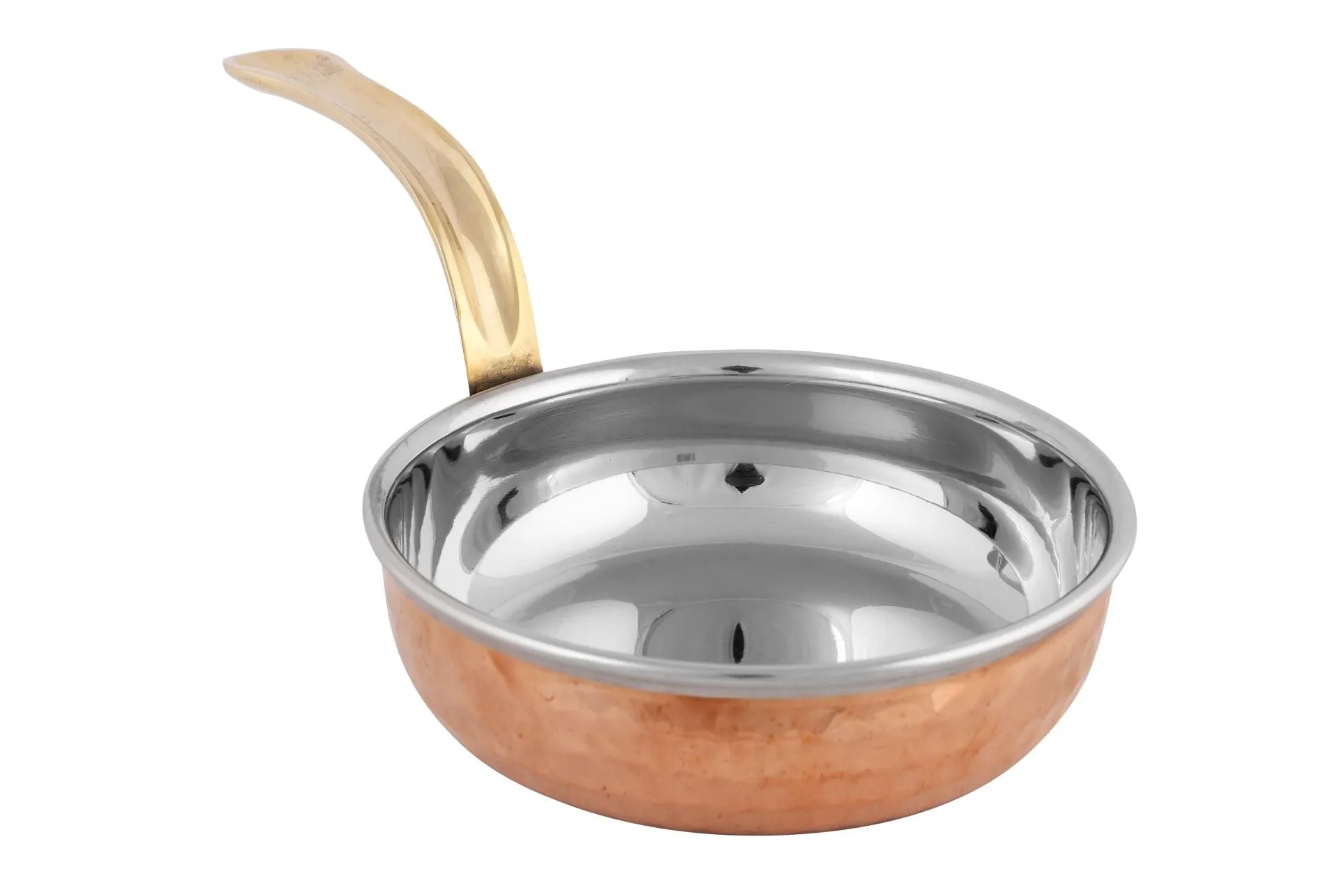 Double Wall Copper/Stainless Steel Hammered Fry Pan with Brass Handle #2, 650 ML, 6.25"