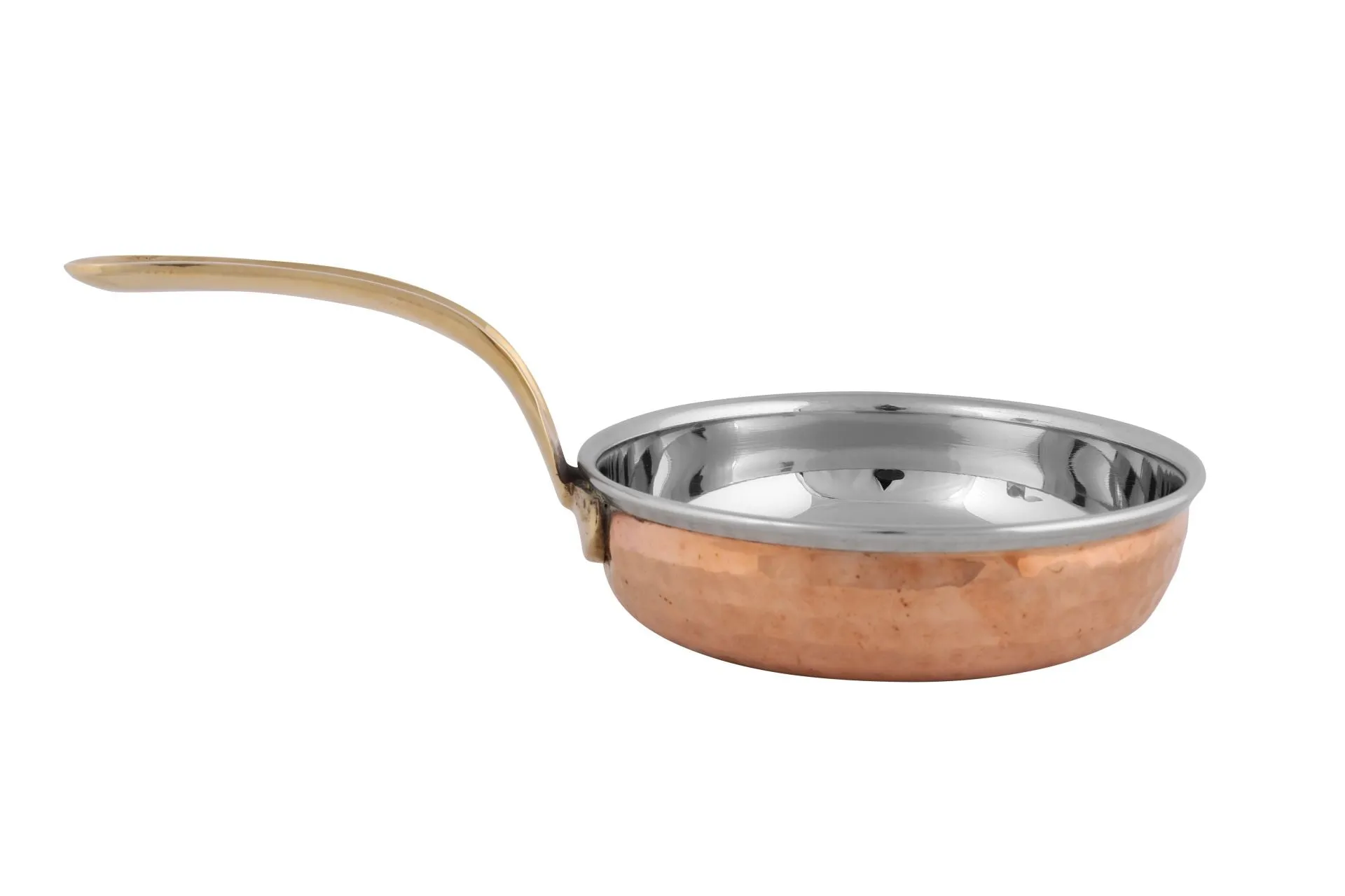 Double Wall Copper/Stainless Steel Hammered Fry Pan with Brass Handle #2, 650 ML, 6.25"