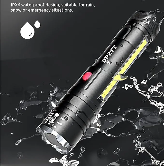 DPZTT Rechargeable Flashlight, Magnetic Led Flashlight, Super Bright Pocket-Sized Work Flashlights with Clip, 4 Modes, Zoomable, Water Resistant for Camping Hiking-Black