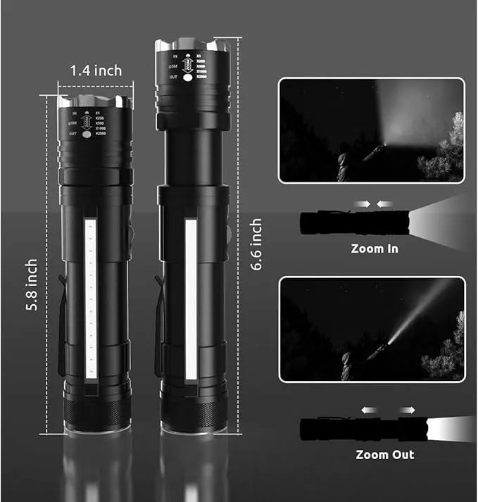 DPZTT Rechargeable Flashlight, Magnetic Led Flashlight, Super Bright Pocket-Sized Work Flashlights with Clip, 4 Modes, Zoomable, Water Resistant for Camping Hiking-Black