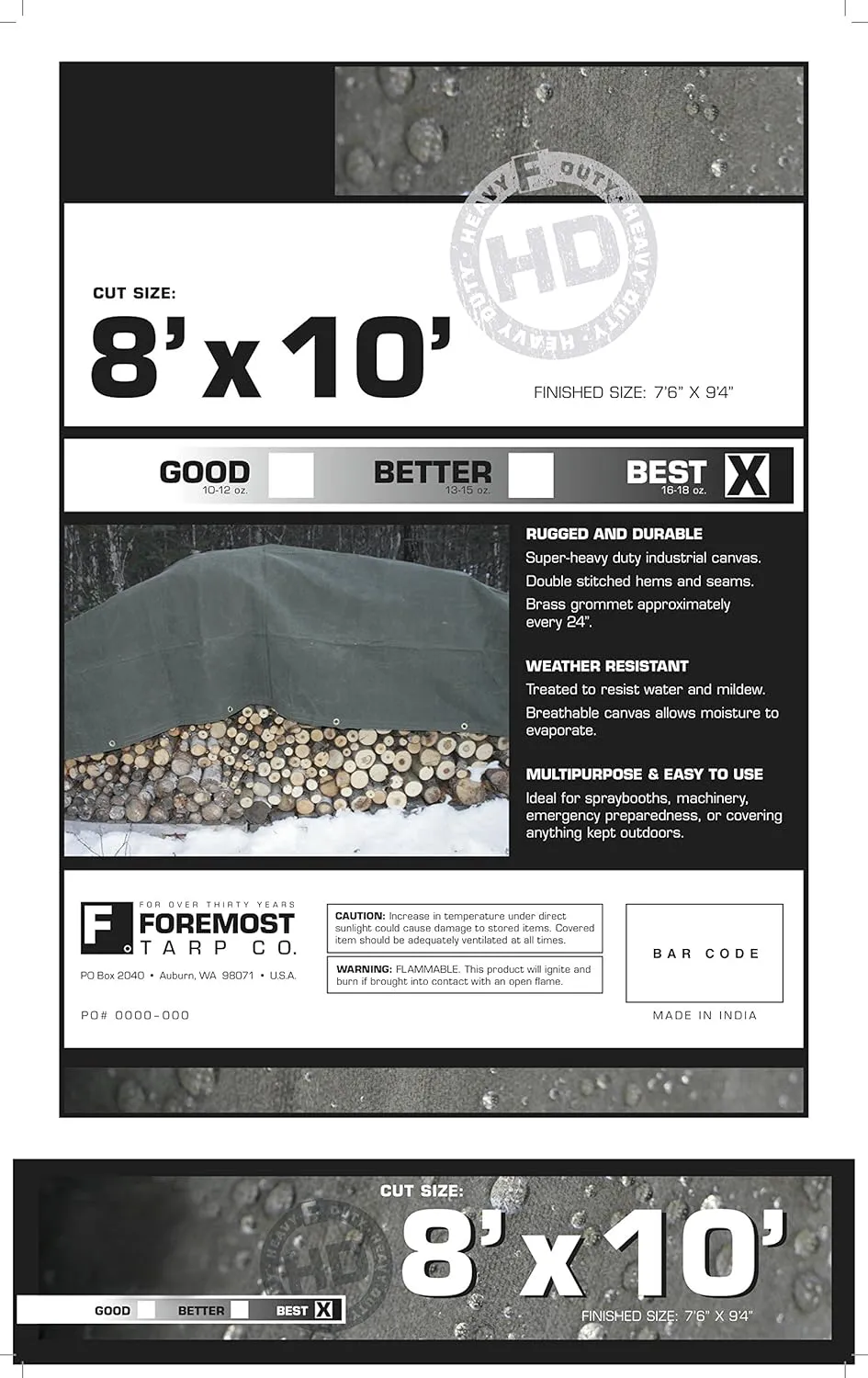 Dry Top 60810 Canvas Tarp, 8x10 Feet, Olive Green Drab