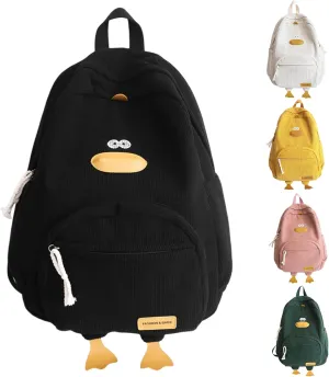 Duck Cute Backpack, Large Capacity Cute Funny Aesthetic Kawaii Corduroy Mochila (Black)