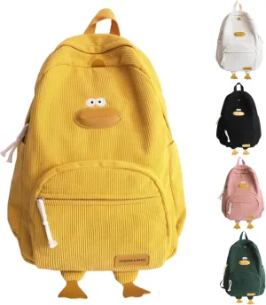 Duck Cute Backpack, Large Capacity Cute Funny Aesthetic Kawaii Corduroy Mochila (Yellow)