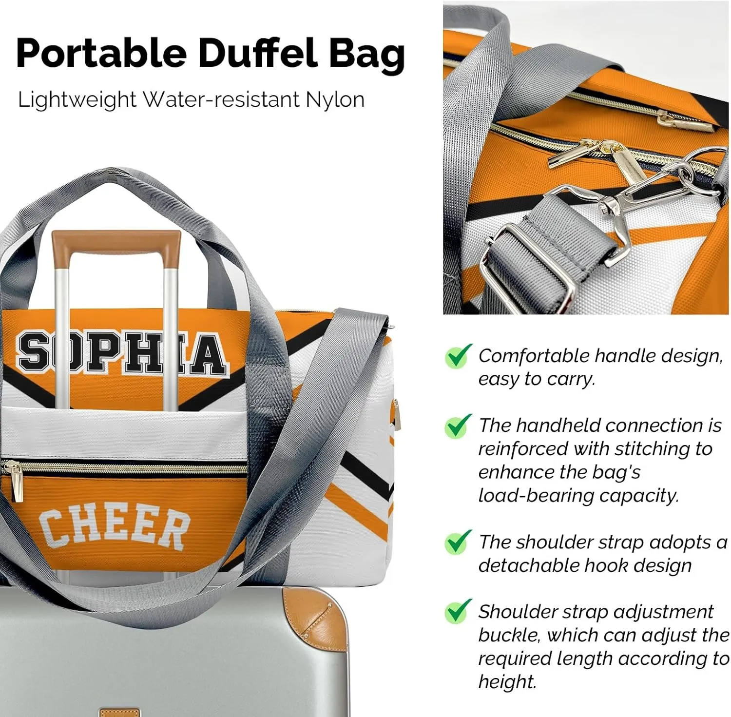 Duffel Backpack Cheer Orange White Cheerleader Waterproof Multifunctional Handbag Gym Yoga Sport with Name Gift