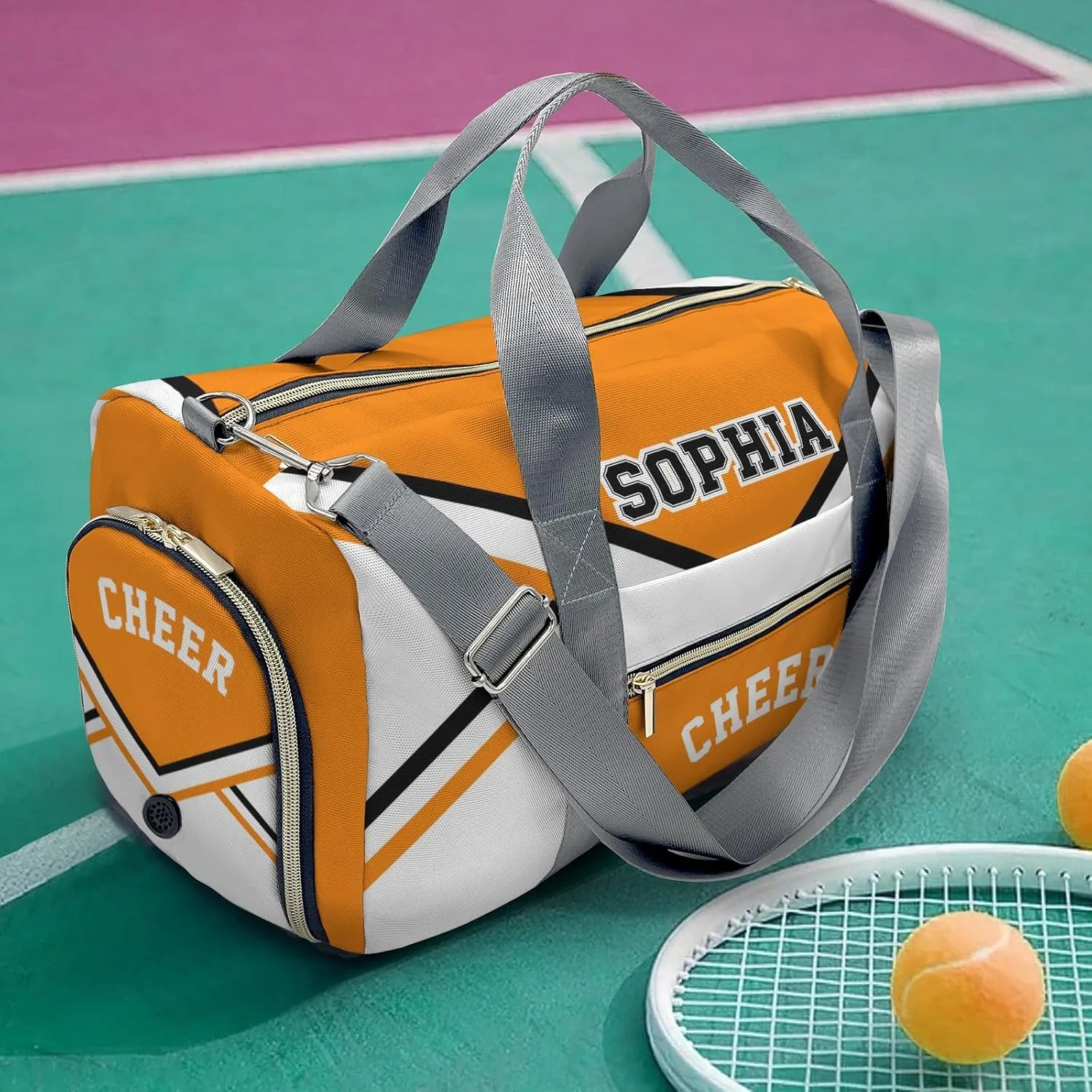 Duffel Backpack Cheer Orange White Cheerleader Waterproof Multifunctional Handbag Gym Yoga Sport with Name Gift