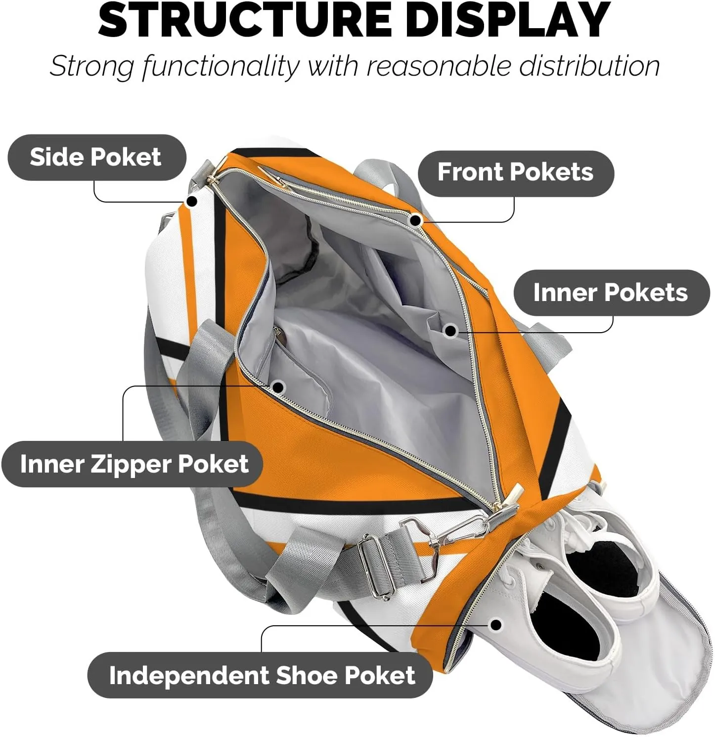 Duffel Backpack Cheer Orange White Cheerleader Waterproof Multifunctional Handbag Gym Yoga Sport with Name Gift