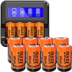 DULEX 12-Pack 123A Rechargeable Batteries Replacement CR123A lithium Batteries and Charger Compatible with Arlo VMS3130 VMC3030 3200 3330 3430 3530 Security Cameras, Alarm System, Flashlight