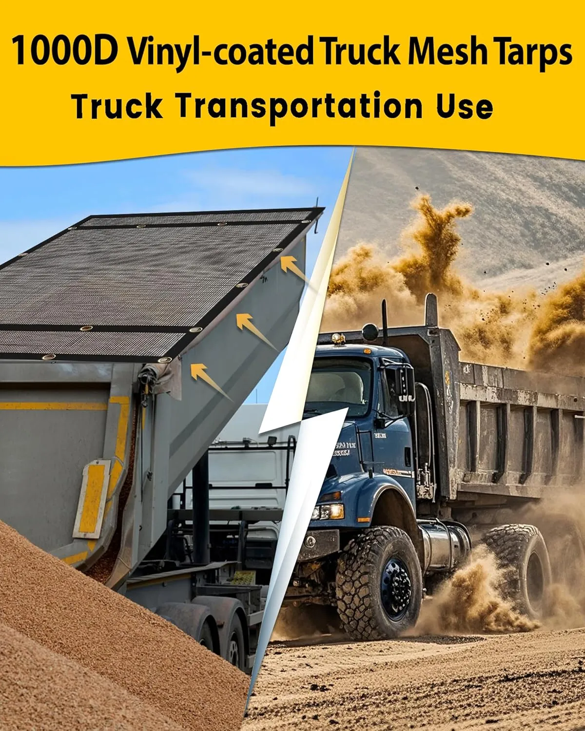 Dump Truck Mesh Tarp 8'x18' - Vinyl Coated Trailer Tarp 18oz With Two Pockets (3'' and 5'' Widths) and Grommets - Double-Stitched Edges for Transport
