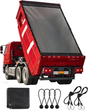 Dump Truck Mesh Tarp 8'x18' - Vinyl Coated Trailer Tarp 18oz With Two Pockets (3'' and 5'' Widths) and Grommets - Double-Stitched Edges for Transport