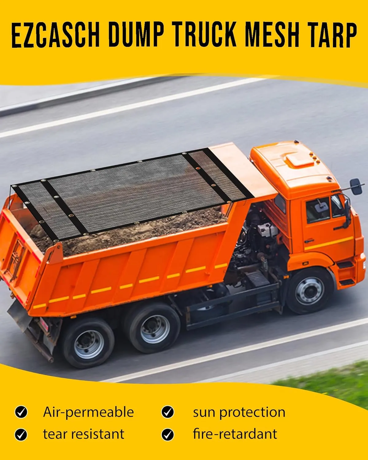 Dump Truck Mesh Tarp 8'x18' - Vinyl Coated Trailer Tarp 18oz With Two Pockets (3'' and 5'' Widths) and Grommets - Double-Stitched Edges for Transport