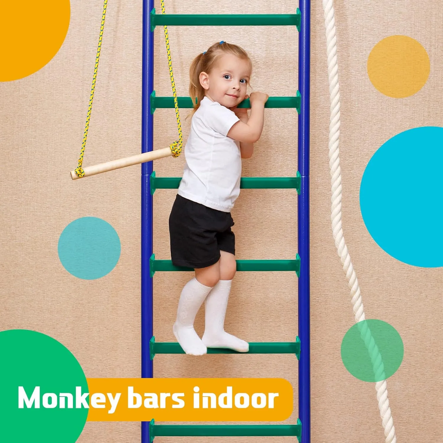 Dunzy 12 Pack Monkey Bars Swing Set Accessories Rods Playset Ladder Rungs Hardware Kit Steel Monkey Bar with Screws for Backyard Playground Equipment Mounting Plates(16.5 Inch,Green)