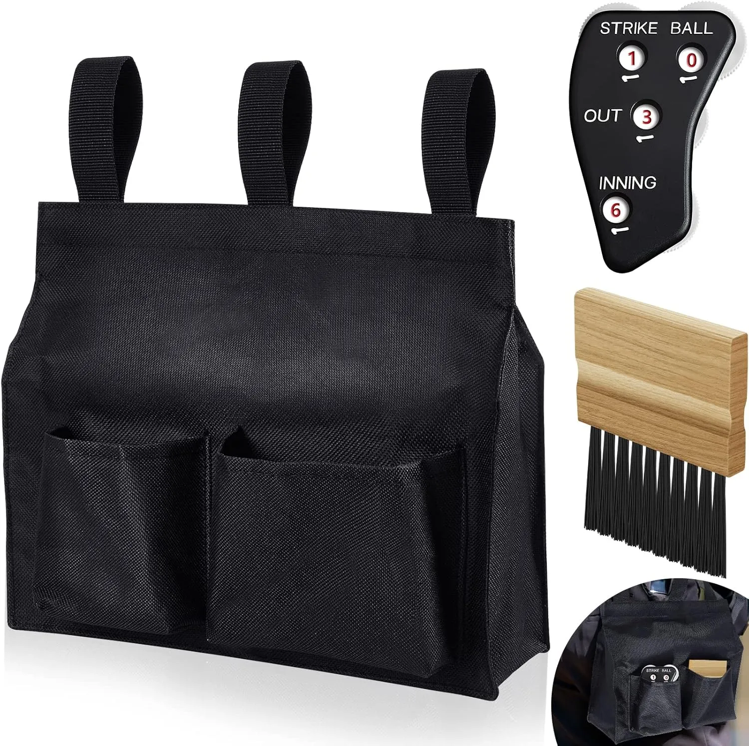 Dunzy 3 Pcs Umpire Gear Set Includes Baseball Umpire Brush, Black Ball Bag and Indicator for Men Youth Referee Equipment Accessories Kit