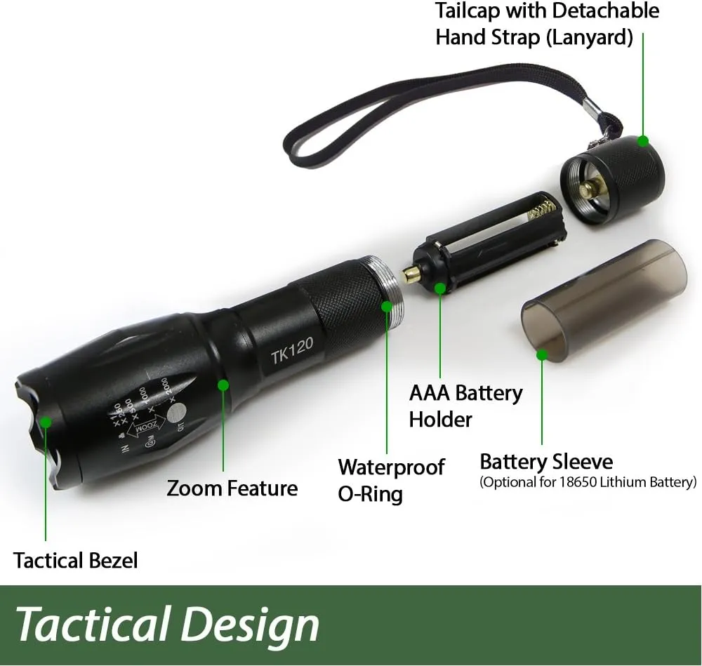 EcoGear FX LED Flashlights - Small Camping Flashlights with High Lumens, 5 Light Modes, Zoomable Beam - Bright Tactical Flash Light for Outdoor Home and Emergency [2 Pack]