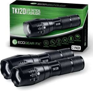 EcoGear FX LED Flashlights - Small Camping Flashlights with High Lumens, 5 Light Modes, Zoomable Beam - Bright Tactical Flash Light for Outdoor Home and Emergency [2 Pack]