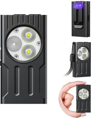 EDC Flashlight, 1000 Lumens Mini Flashlight with Magnet, Rechargeable UV Flashlight Last for 80 Hours, Keychain Flashlight with 8 Modes, Flashlights High Lumens for Outdoor Adventure, Camping, Hiking