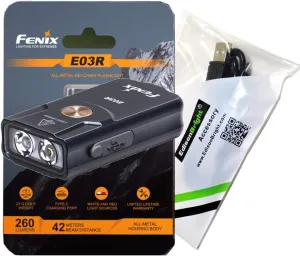 EdisonBright Fenix E03R USB Rechargeable 260 Lumen LED Keychain Flashlight, Brand USB Charging Cable Bundle