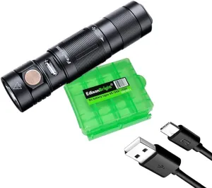 EdisonBright Fenix E05R 400 Lumen USB Rechargeable EDC Keychain Flashlight Charging Cable Carrying case (Black)