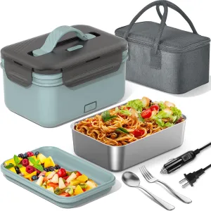 Electric Heated Lunch Box for Car, Truck, Home – 1.8L 100W Portable Food Warmer with 12V/24V/110V/220V Plug – Stainless Steel Leakproof Container – Hot Meal Solution for Work, Travel, Jobsite, Camping