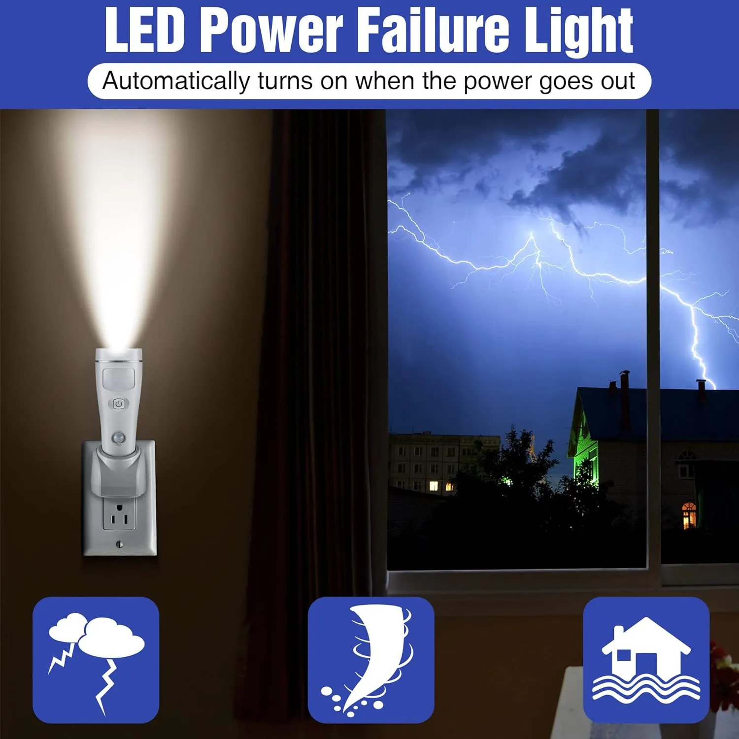 Enhon 4 in 1 LED Rechargeable Plug in Flashlights, 3 Pack LED Emergency Lights for Home Power Failure, Plug in Power Outage Light, Power Failure Light with Motion Detection (White)