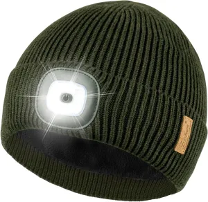 Etsfmoa Unisex Hat with Light,Fleece Lined Beanie Warm Knit Hat,Gifts for Men Women,Rechargeable LED Cap