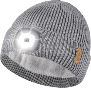 Etsfmoa Unisex Hat with Light,Fleece Lined Beanie Warm Knit Hat,Gifts for Men Women,Rechargeable LED Cap