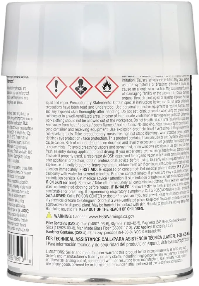 Evercoat Body Shop 105010 Pro-Grade Reinforced Filler, Added Strength and Durability for Dents in Aluminum, Fiberglass & More, Easy Mix Hardener Included 13 Fl Oz.