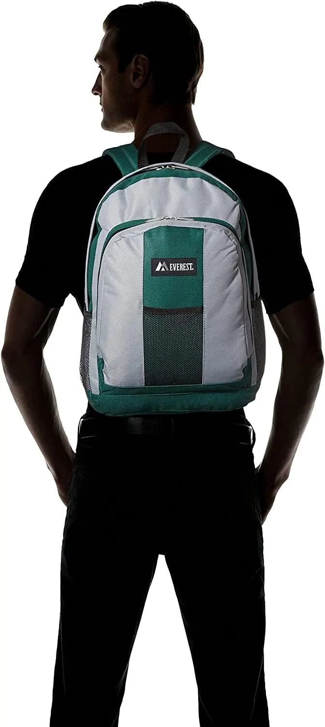 Everest Luggage Backpack with Front and Side Pockets, Green/Gray, Large