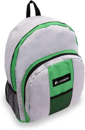 Everest Luggage Backpack with Front and Side Pockets, Green/Gray, Large