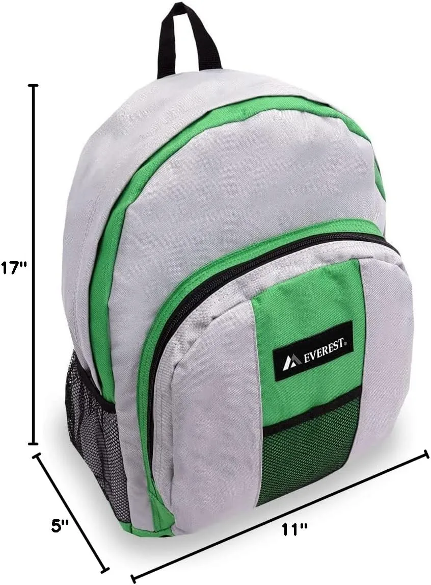 Everest Luggage Backpack with Front and Side Pockets, Green/Gray, Large