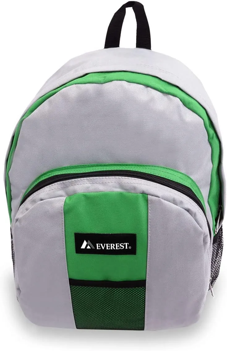 Everest Luggage Backpack with Front and Side Pockets, Green/Gray, Large