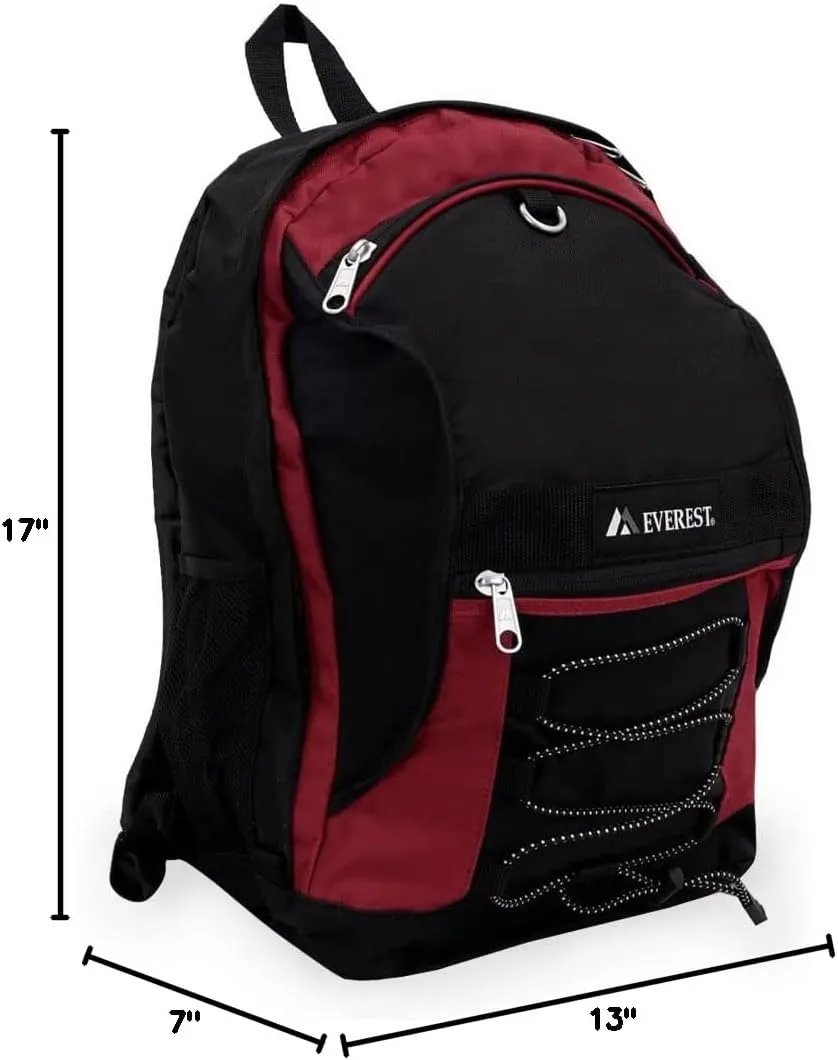 Everest Two-Tone Backpack with Mesh Pockets, Burgundy/Black, One Size