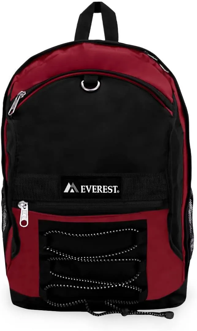 Everest Two-Tone Backpack with Mesh Pockets, Burgundy/Black, One Size