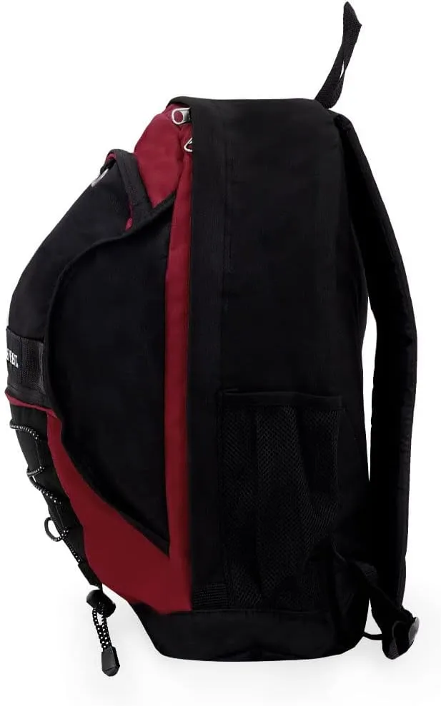Everest Two-Tone Backpack with Mesh Pockets, Burgundy/Black, One Size