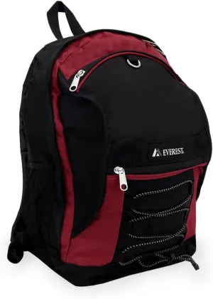 Everest Two-Tone Backpack with Mesh Pockets, Burgundy/Black, One Size