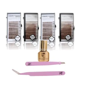 Eyebrow Extensions Premium Kit with 4 Trays of Mink Eyebrows in 2 Dark Brown, 2 Brown, Comes on Mixed Length Trays 5-8 Mm Mix, Eyebrow Premium Glue & Extension Tweezers
