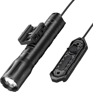 EZshoot 1800 Lumens Tactical Rifle Flashlight with Pressure Switch, Tactical Flashlight for Rifle Compatible with Picatinny Rail, Offset Picatinny Light with Strobe Mode for Home Defense, Hunting