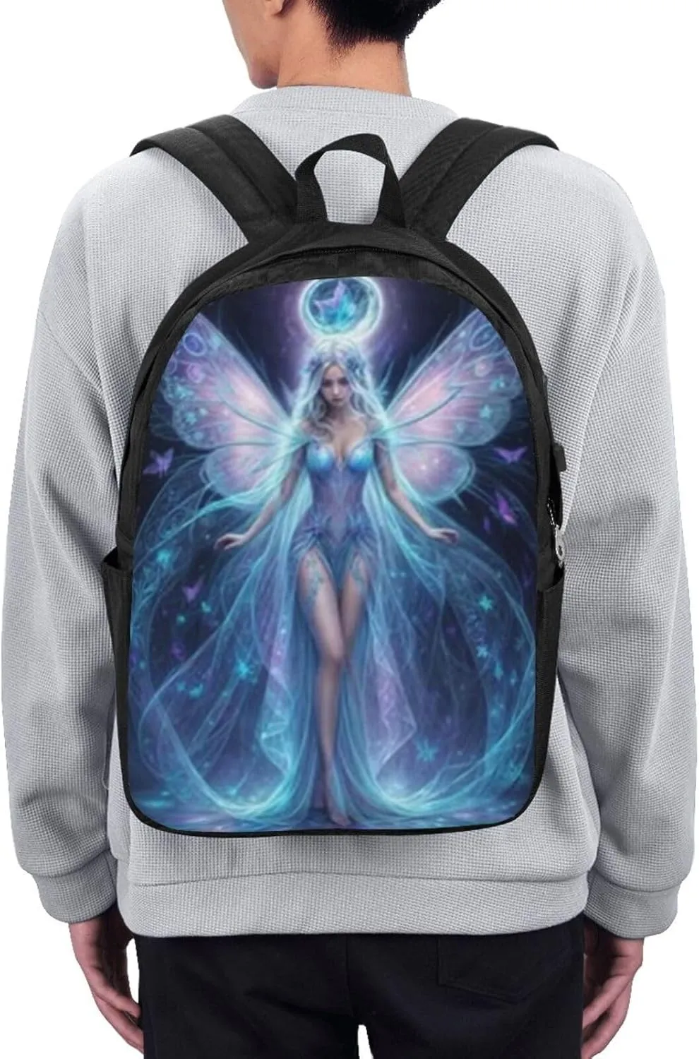 F-lower Moon Fairy Scobell Simple Large Capacity Backpack, The Whole Bag Is Stylish And Lightweight Black