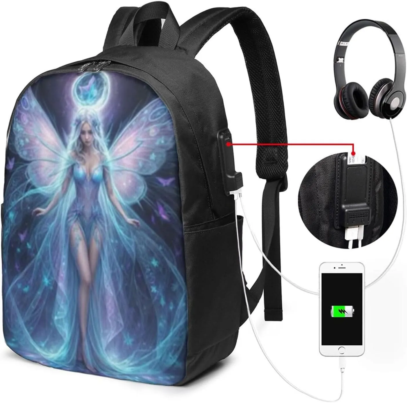 F-lower Moon Fairy Scobell Simple Large Capacity Backpack, The Whole Bag Is Stylish And Lightweight Black