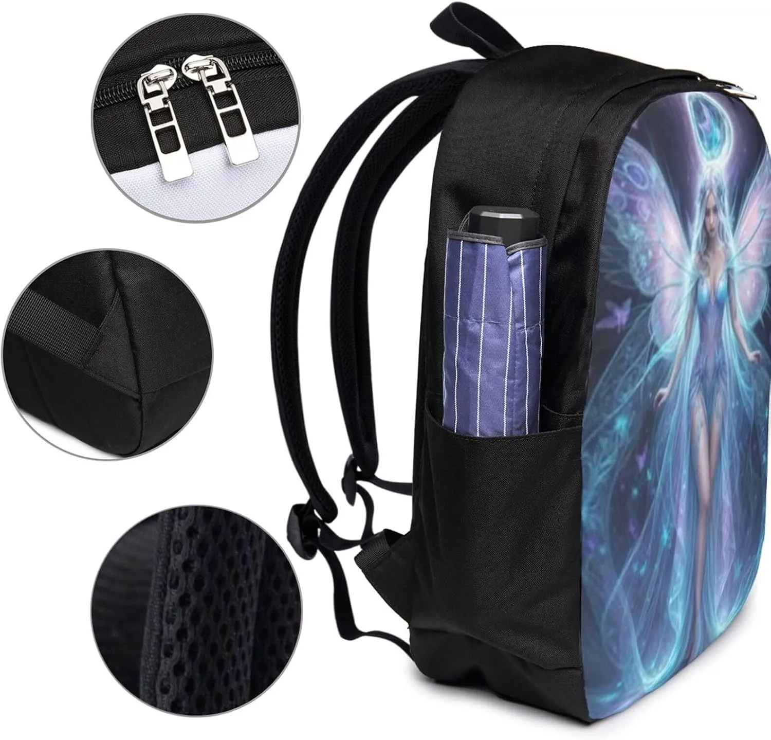 F-lower Moon Fairy Scobell Simple Large Capacity Backpack, The Whole Bag Is Stylish And Lightweight Black