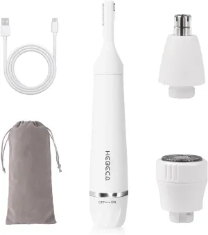 Facial Hair Removal for Women, 3-in-1 Electric Eyebrow Ear Nose Trimmer, & Facial Hair Trimmers Wet/Dry, Waterproof & Rechargeable Painless Women's Face Trimmer Portable for Travel