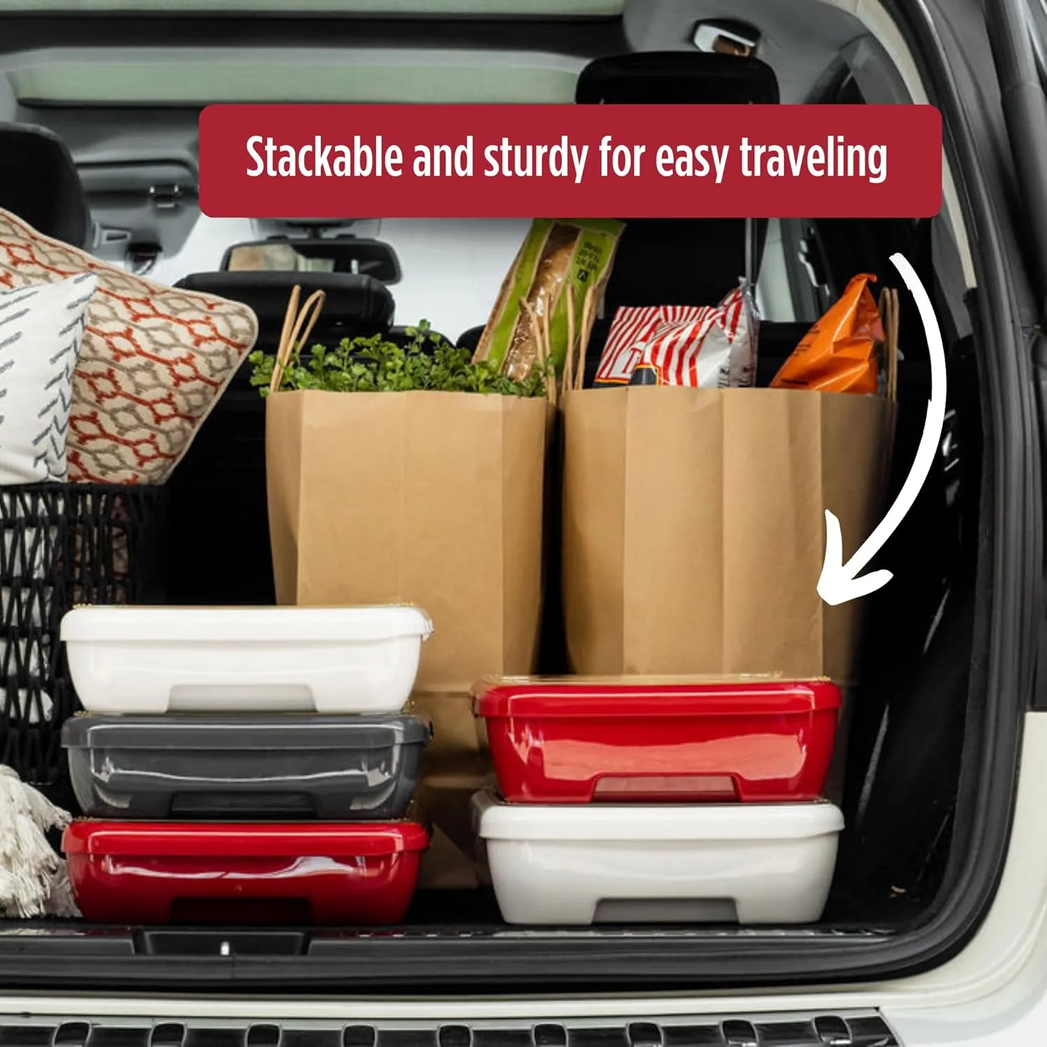 Fancy Panz Classic, Serving Tray for Food, Made in the USA Foil Pan Carrier, Stackable Aluminum Pan Holders with Clear Lid, Travel Casserole Carrier With 1 Disposable Foil Pan & Serving Spoon, Red