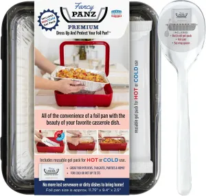 Fancy Panz Premium, Serving Tray for Food, Made in the USA Foil Pan Carrier, Stackable Aluminum Pan Holders, Travel Casserole Carrier, Charcoal